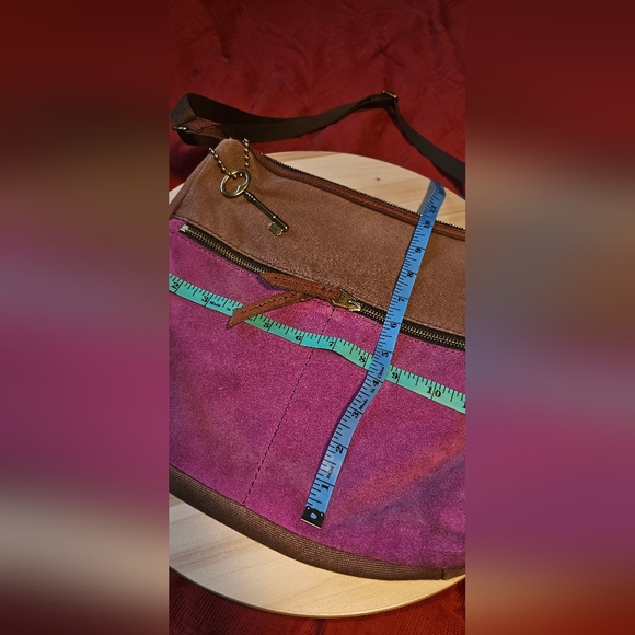 Fossil Erin Canvas & Leather Crossbody Handbag Pink Brown Top Zip - Picture 3 of 13